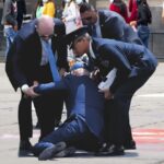 Joe Biden falling down while giving speech at UAW strike.