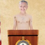 Senator Chuck Schumer naked behind a podium after relaxing Senate dress code rules.