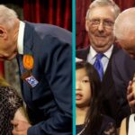 Joe Biden sniffing young girls on stage with other politicians.
