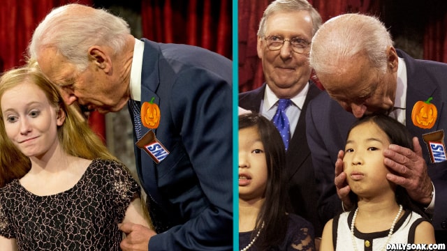 Joe Biden sniffing young girls on stage with other politicians.