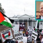 Palestinian protesters at White House protesting against Joe Biden's support of Israel.