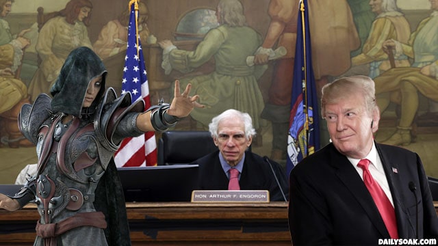 Judge Engoron and Donald Trump inside New York courtroom.