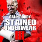 Call of Duty parody showing Joe Biden holding a roll of toilet paper.