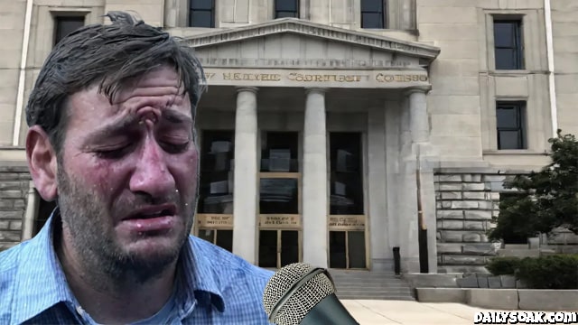Man crying in front of Colorado Supreme Court building after Donald Trump ruling.