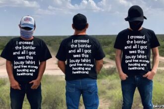 Three illegal aliens crossing the southern Texas border.