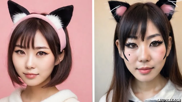 Two cute Japanese girls wearing cat ears.