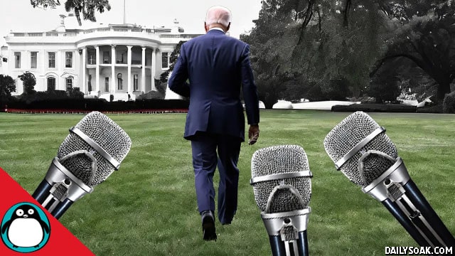 Joe Biden walking away from the press in front of White House.