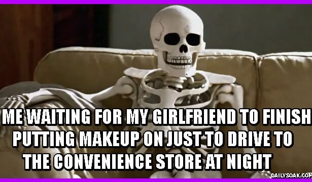Meme of a skeleton sitting on a couch.