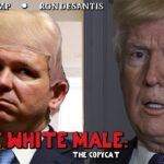 Donald Trump and Ron DeSantis standing side by side in parody of the movie poster for Single White Female.