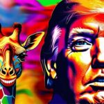 Psychedelic multicolored Donald Trump rally.