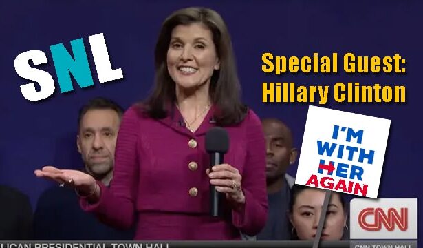 Nikki Haley posing as Hillary Clinton on Saturday Night Live SNL.
