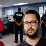 Wil Wheaton and Elmo inside of a police station.