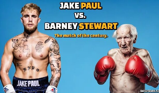 Jake Paul with boxing gloves posing with an old man.