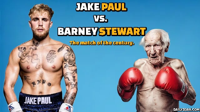 Jake Paul with boxing gloves posing with an old man.