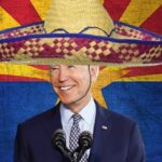 Joe Biden wearing a Latino Mexican sombrero hat while speaking in Arizona.