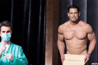 WWE wrestler John Cena naked at the Oscars.