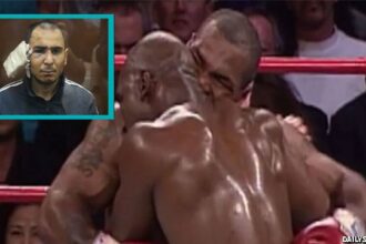 Mike Tyson biting off Evader Holyfield's ear.