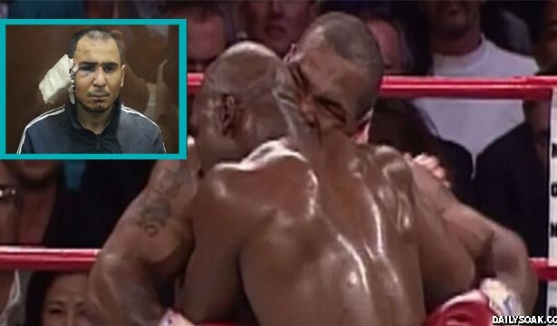 Mike Tyson biting off Evader Holyfield's ear.
