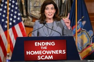 New York Governor Kathy Hochul giving a speech about Florida's Squatters' Rights law.