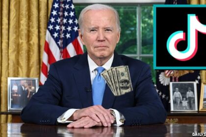 Joe Biden sitting at his desk after signing bill to ban TikTok.