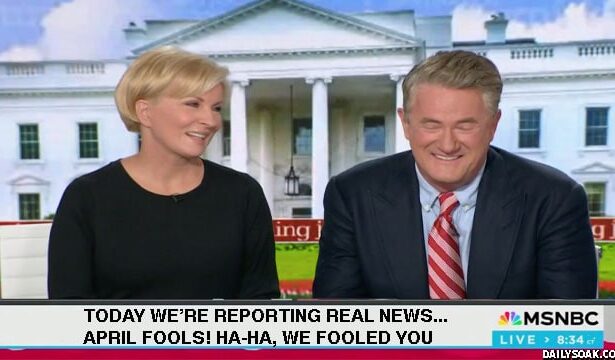 MSNBC host Joe Scarborough laughing on April Fools' Day.