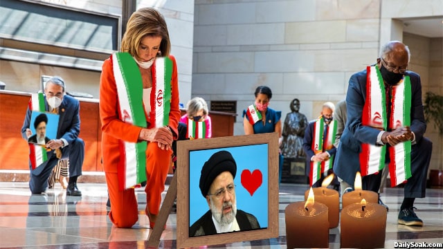 Democrats kneeling for dead Iran President Ebrahim Raisi.