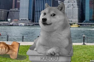 Statue of Kabosu Meme Doge dog replacing George Floyd statue.
