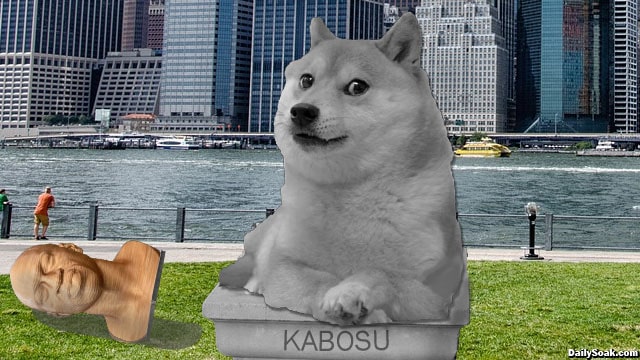 Statue of Kabosu Meme Doge dog replacing George Floyd statue.