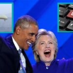 Obama and Hillary Clinton laughing on stage after Donald Trump guilty verdict.