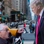 Robert De Niro staring at Donald Trump outside New York court,