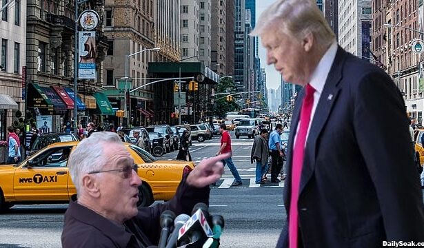 Robert De Niro staring at Donald Trump outside New York court,