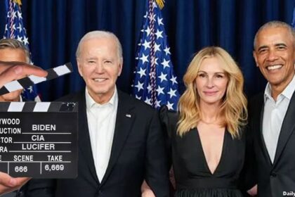 Joe Biden, Barack Obama, George Clooney, and Julia Roberts at Democrat fundraiser.