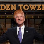 Joe Biden wearing a Donald Trump wig standing in front of Trump Tower bragging about capping insulin prices.