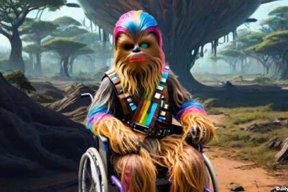 Star Wars: The Acolyte Wookie sitting in a wheelchair.