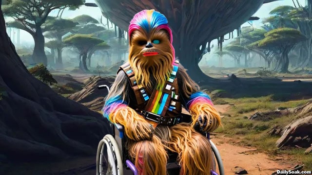 Star Wars: The Acolyte Wookie sitting in a wheelchair.