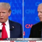 Donald Trump and Joe Biden debating in 2024 Presidential Debate on CNN.