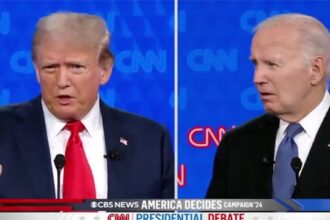 Donald Trump and Joe Biden debating in 2024 Presidential Debate on CNN.