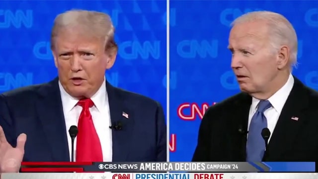 Donald Trump and Joe Biden debating in 2024 Presidential Debate on CNN.