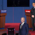 Donald Trump, Joe Biden, and CNN hosts Jake Tapper and Dana Bash during 2024 presidential debate.