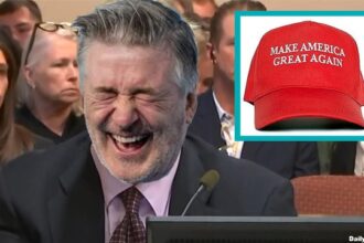 Democrat Alec Baldwin laughing in court during his Rust shooting case.