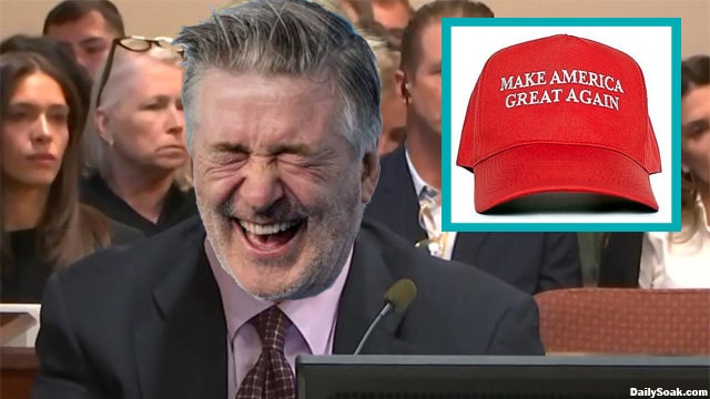 Democrat Alec Baldwin laughing in court during his Rust shooting case.