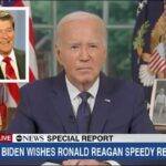 Joe Biden giving speech on Ronald Reagan from Oval Office.