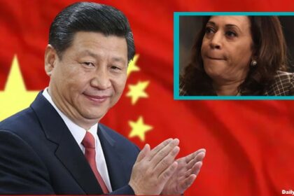 China President Xi Jinping applauding Vice President Kamala Harris.