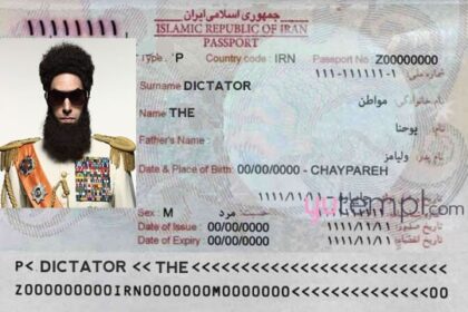 Parody Iranian passport found by Secret Service.