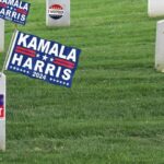 Tombstones of dead voters showing support for Kamala Harris.