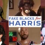 Celebrities in blackface supporting Kamala Harris on Zoom call.