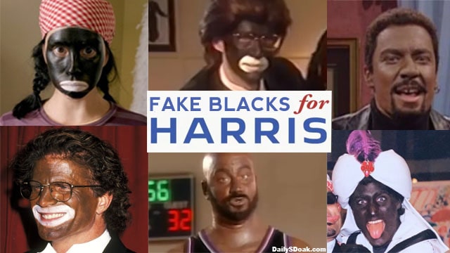 Celebrities in blackface supporting Kamala Harris on Zoom call.