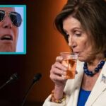 Nancy Pelosi drinking a glass of alcohol in front of Joe Biden.