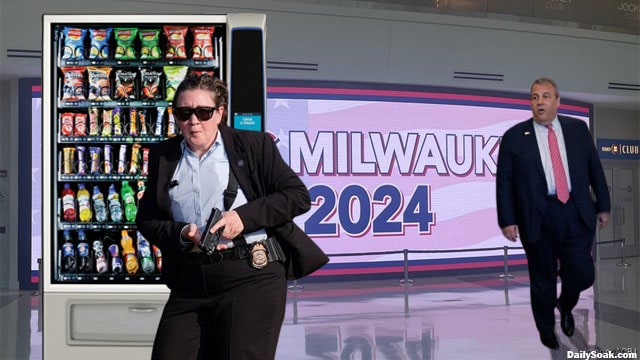 Fat, female Secret Service agent from Trump rally at RNC convention with Chris Christie.