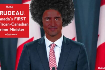 Justin Trudeau in blackface on stage.